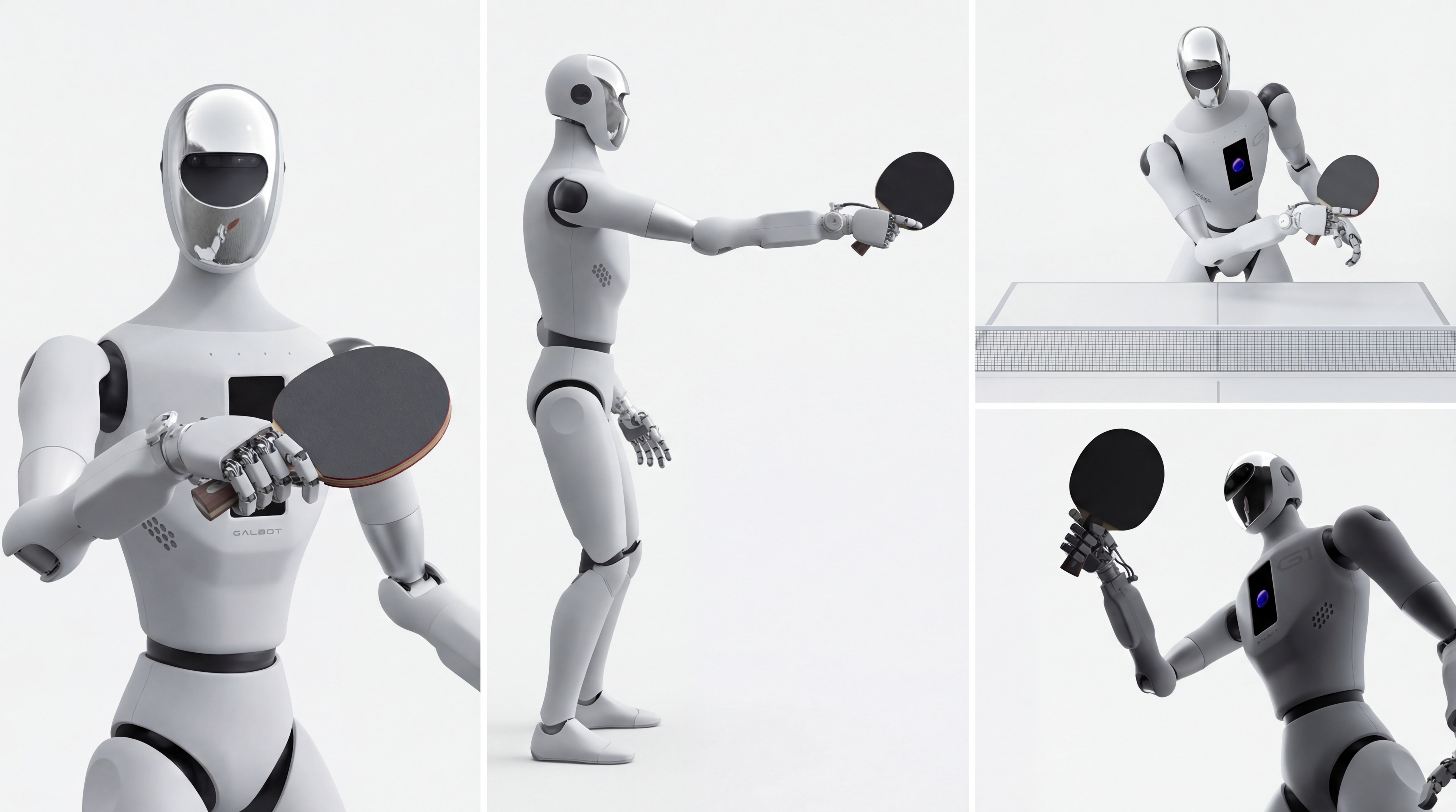 Multiple angles of the G1 robot performing table tennis motions